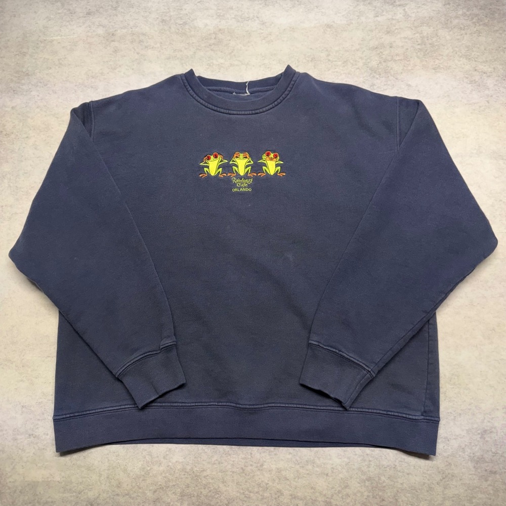 VTG Rainforest Cafe Orlando Adult Large Navy Blue Embroidered Frog Sweatshirt